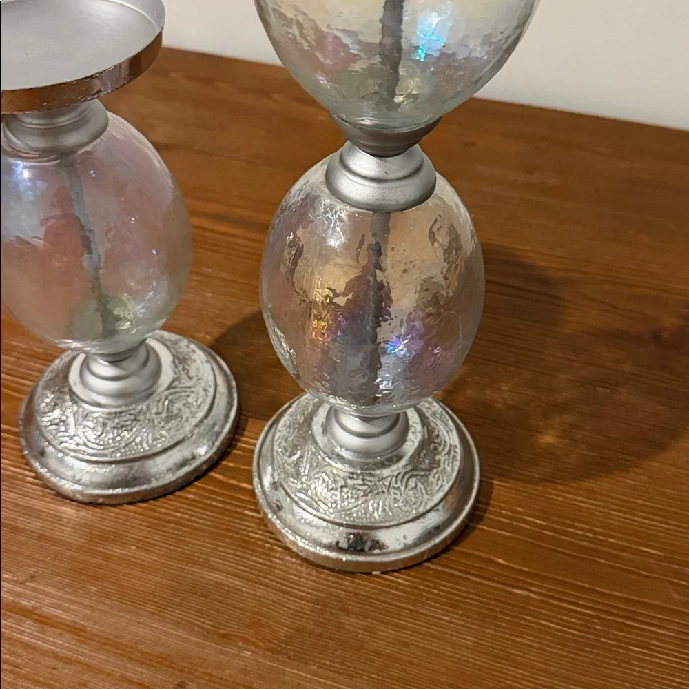 Glass Pillar Candle Holder 2pc Set
